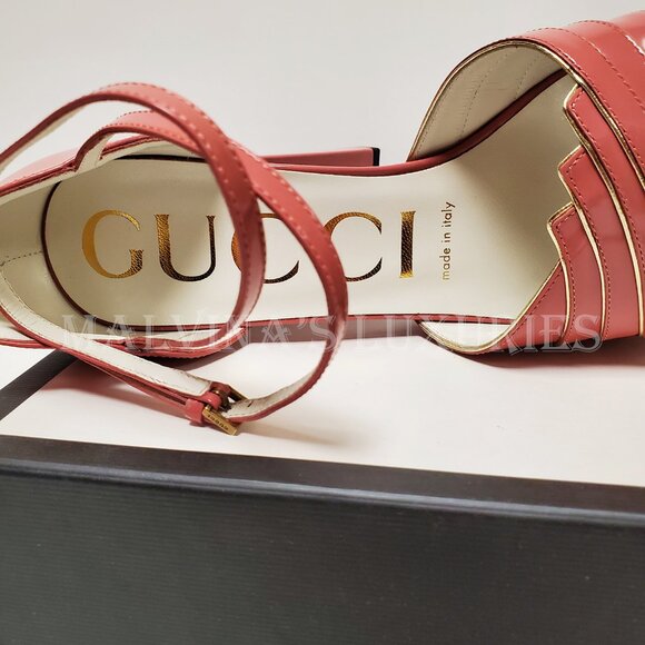 GUCCI SHOES MEDEA PLATFORM SANDALS RED PINK LEATHER sz 38.5 8.5 - Picture 7 of 10